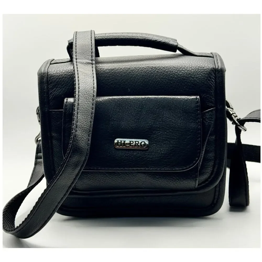 Hi-Pro Black Leather Camera Case‎ Shoulder Bag Vintage Compact DSLR Carry Bag